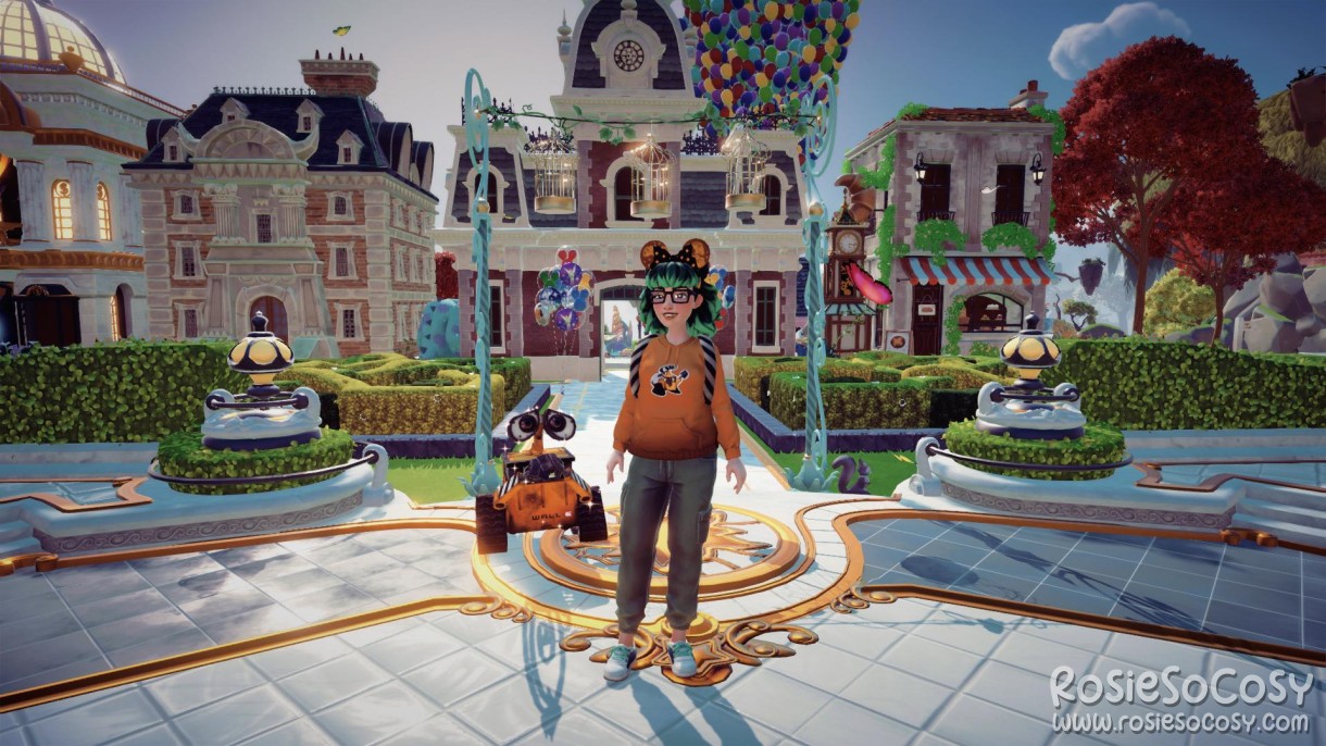 Rosie and Wall-E on the Plaza in Dreamlight Valley. Rosie and Wall-E on the Plaza in Dreamlight Valley.